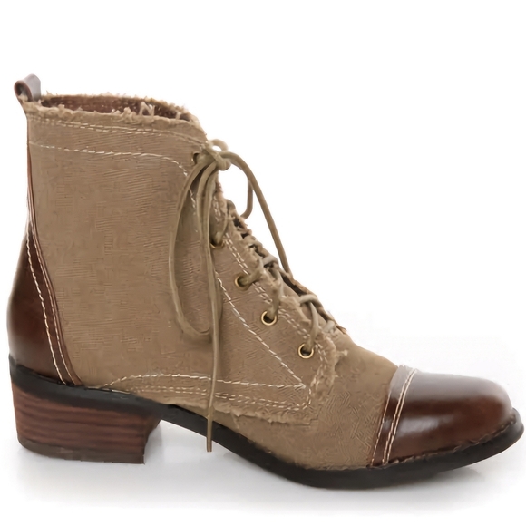 Sbicca Allman Vintage Collection Brown Two-Tone Lace-Up Ankle Boots - Picture 2 of 9